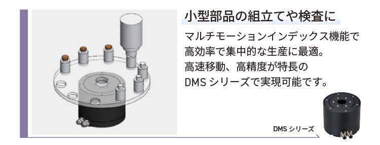 小型部品の組み立てや検査に／マルチモーションインデックス機能で高効率で集中的な生産に最適。高速移動、高精度が特長のDMSシリーズで実現可能です。